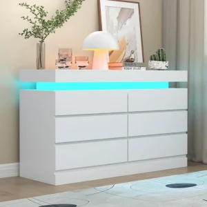 6 Drawer Dresser with Power Outlet, Dresser with LED Light.