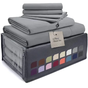 Luxury 6 Piece Queen Size Luxury Hotel Sheets & Pillowcase Set, Wrinkle Free