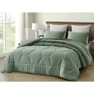 Sage Green 3-piece Comforter Set Oversized Queen. Fluffy Soft Lightweight Honeycomb