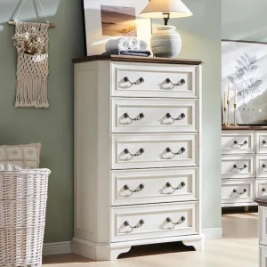 48" Tall Farmhouse Wood Rustic 5 Drawer Dresser