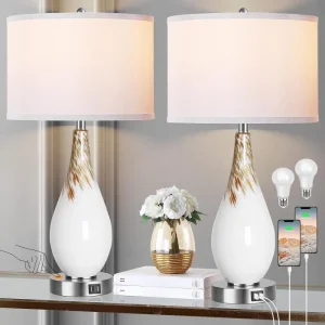 Modern art glass 3-way dimmable Touch Control Table Lamps. Set of 2, 27.5" tall.