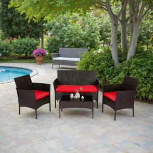 Outdoor Rattan Chair Wicker Sofa Garden Conversation Bistro Set
