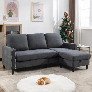 L-Shaped  Convertible Chaise with 2 Cup Holders & storage.