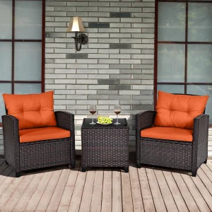 3 PC Outdoor Rattan Furniture Conversation Set