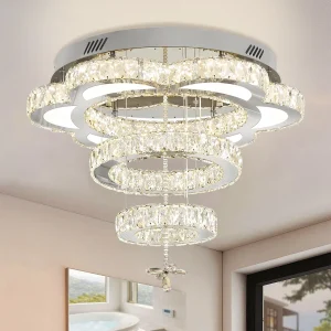 Advanced Flower Shaped Crystal Ceiling Pendant. LED Dimming with Remote Control. Luxury Home Decorative Lights